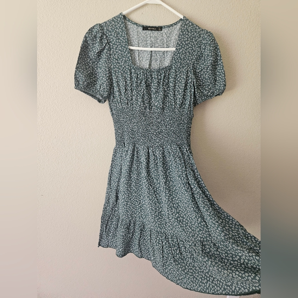 Cotton Floral Print Green Dress